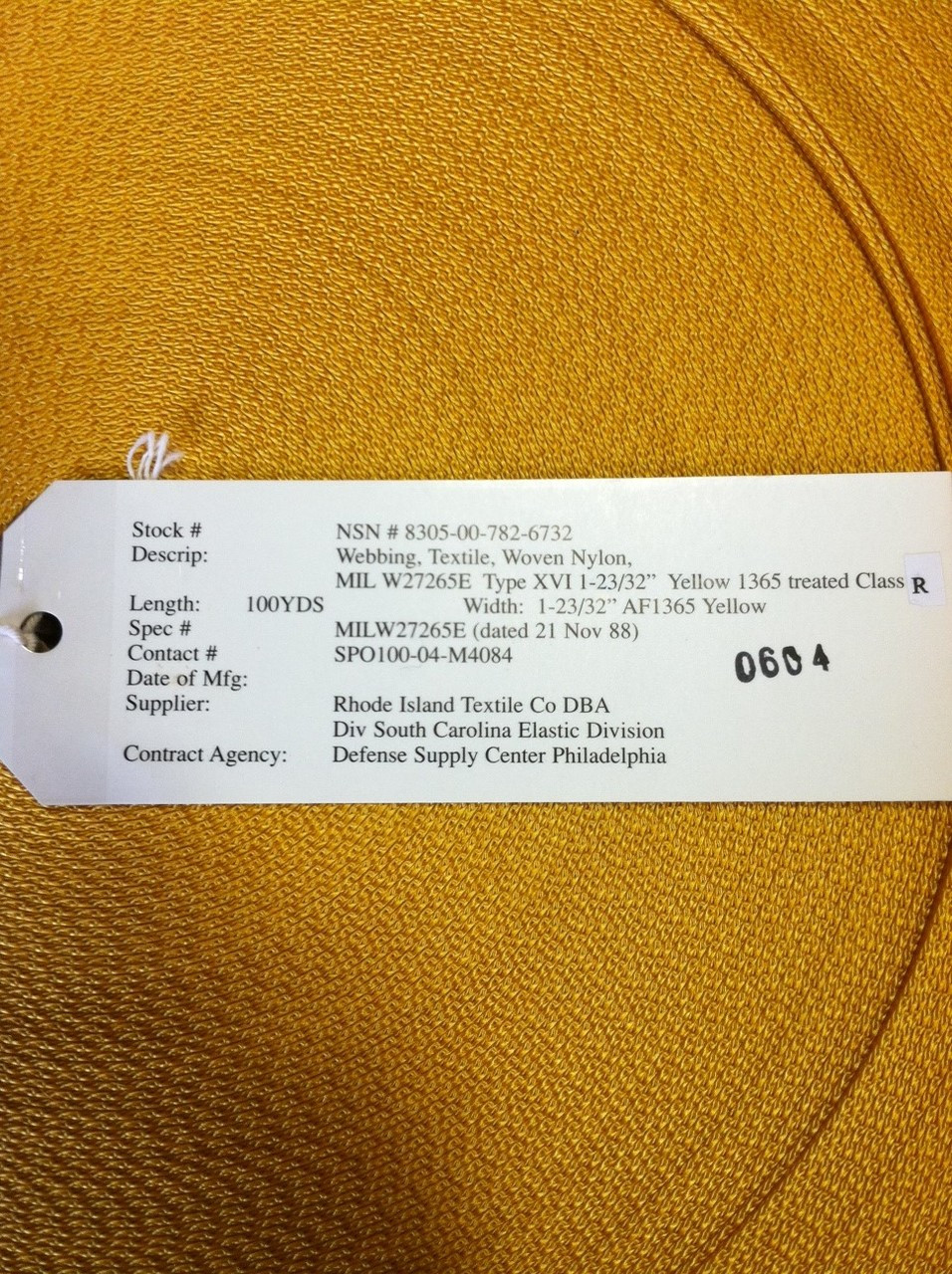 Webbing, Yellow Seat Belt Type