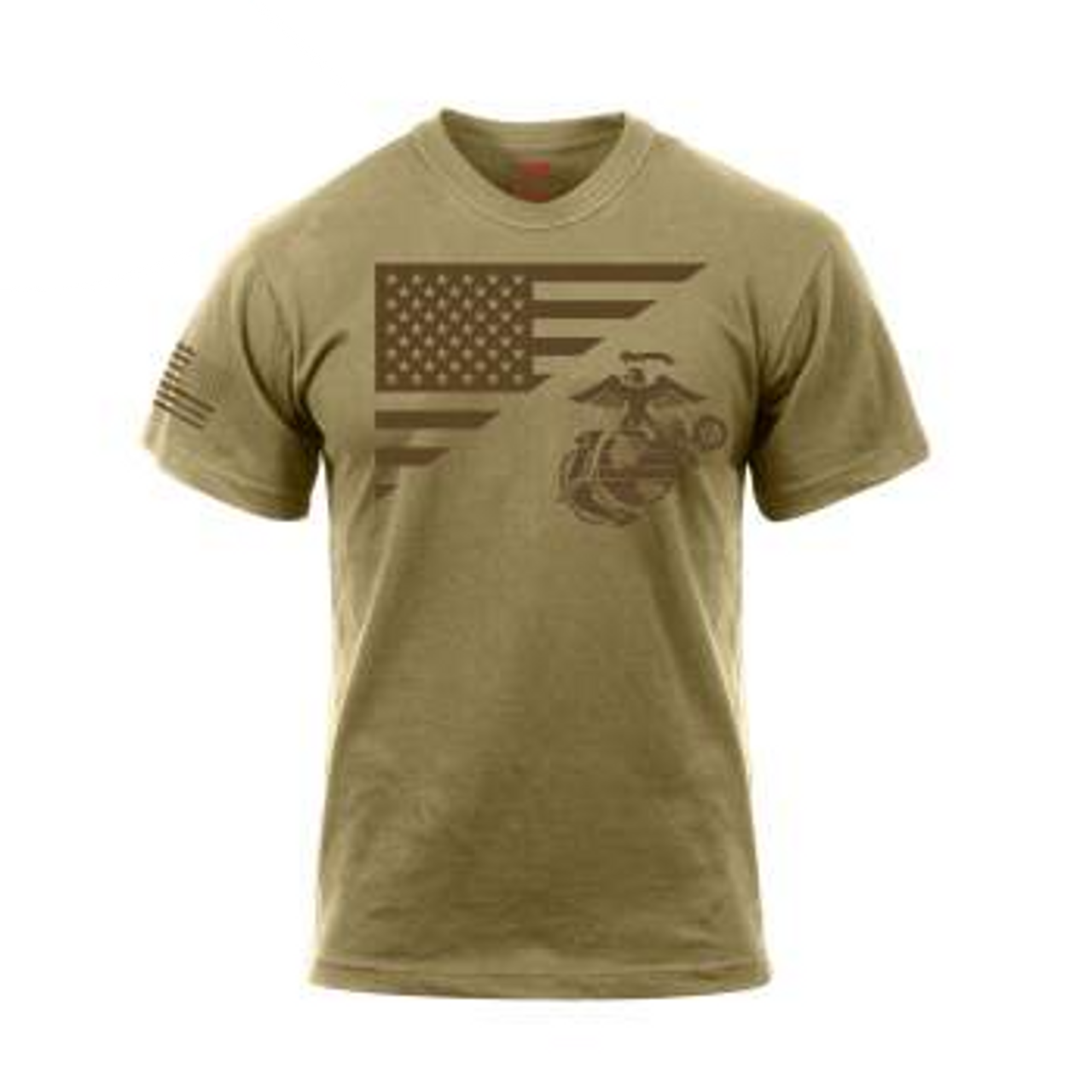 Rothco US Flag / USMC Eagle, Globe, & Anchor T Shirt - Coyote Brown