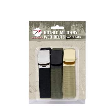 Rothco 54 Inch Military Web Belts in 3 Pack Khaki/Black/OD
