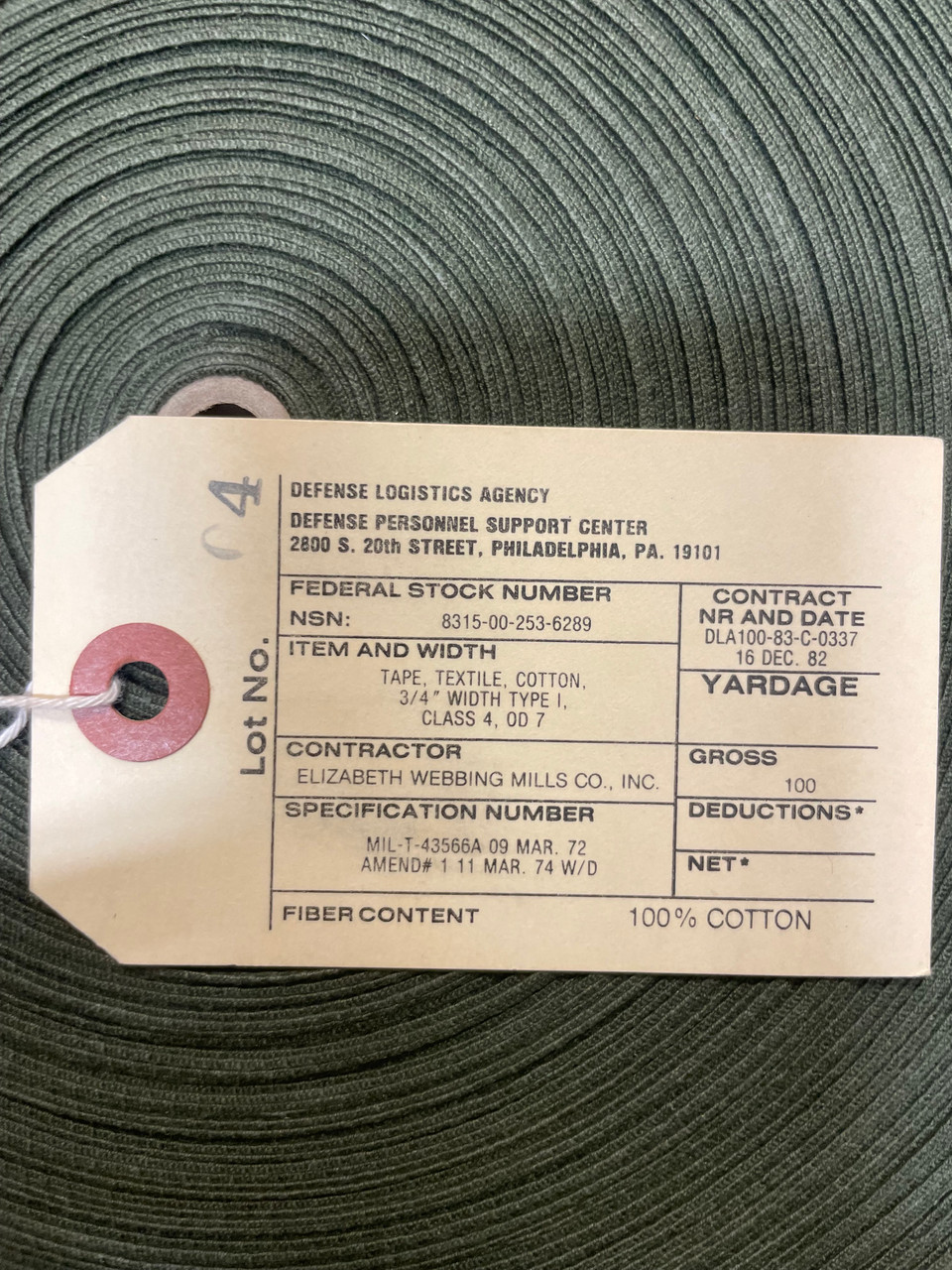 OD Green Cotton Webbing 3/4 inch