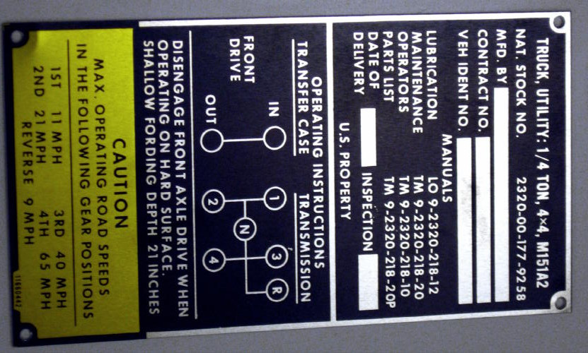 M151A2 Data Plate Not Stamped