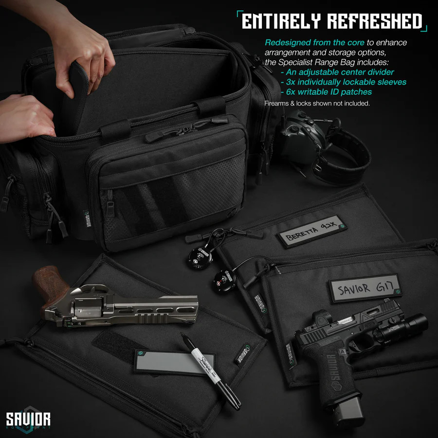 Savior Specialist Range Bag with 3 Pistol Sleeves Obsidian Black