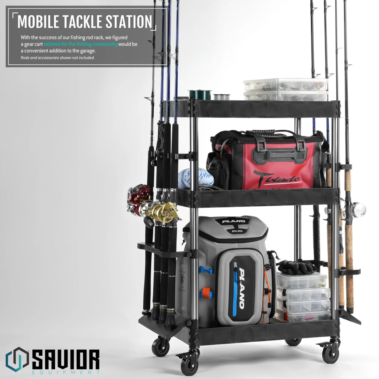 Savior Mobile Tackle Station Cart w/16 Slot Fishing Rod Holder