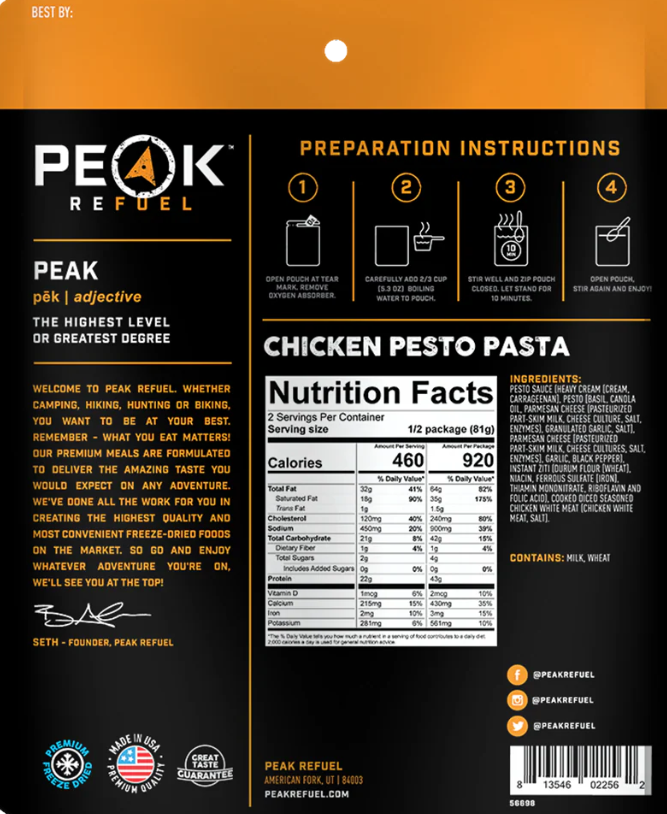 Peak Refuel Chicken Pesto Pasta