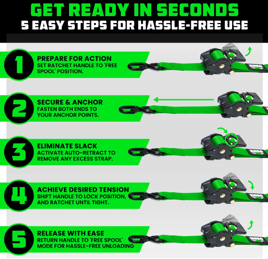 Rhino (2) 2"x10' Rectractable Ratchet Straps