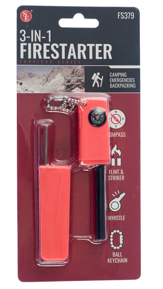 3-in-1 Fire Starter with Compass & Whistle