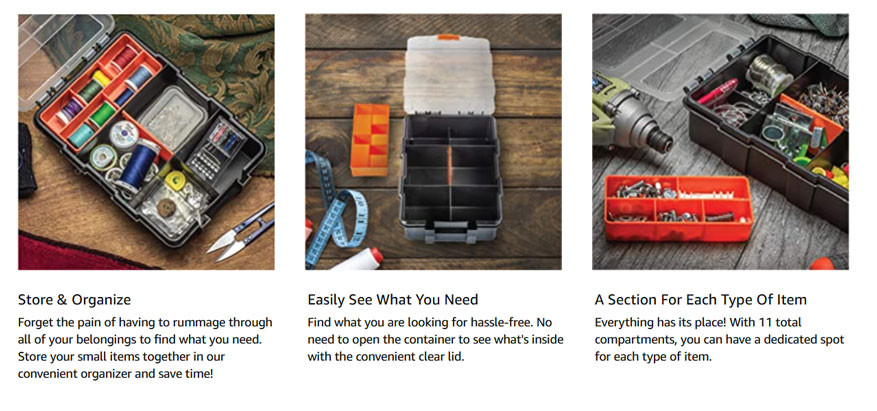 Multi-Section Plastic Container 8.5"x6"x2.25"