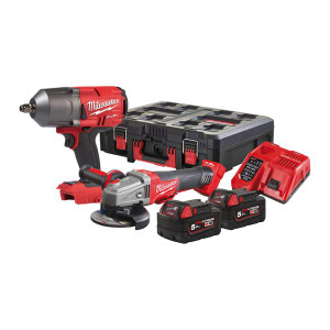 MILWAUKEE M18FPP2BD-502P 18V Wrench and Grinder Power Pack (2x5Ah) | Buy Online at Munsterauto.ie MILWAUKEE M18FPP2BD-502P 18V Wrench and Grinder Power Pack (2x5Ah) | Buy Online at Munsterauto.ie