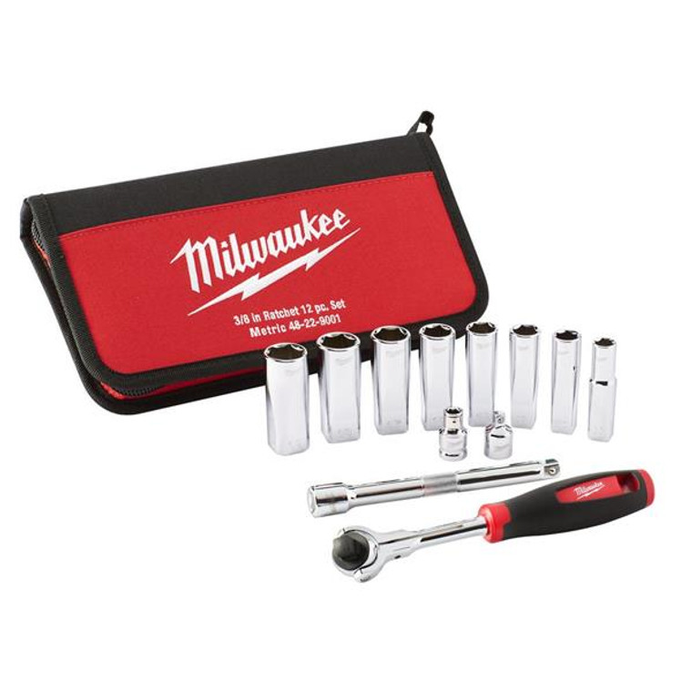 Milwaukee 12 Piece Tradesman 3/8'' Ratchet Set | Buy Online at Munsterauto.ie