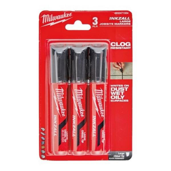Milwaukee INKZALL Black L Chisel Tip Marker 6.2mm 3pc | Buy Online at Munsterauto.ie