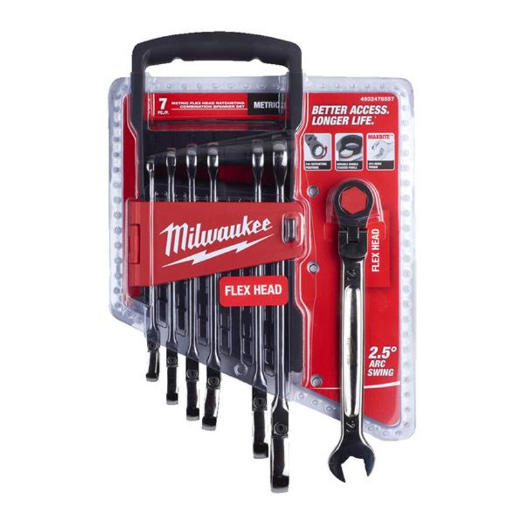 Milwaukee Maxbite Flex Head Ratcheting Spanner 7pc Set | Buy Online at Munsterauto.ie