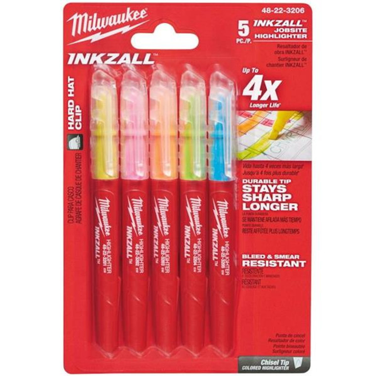 MILWAUKEE INKZALL Jobsite Yellow Highlighter Set 5 Pack | Buy Online at Munsterauto.ie