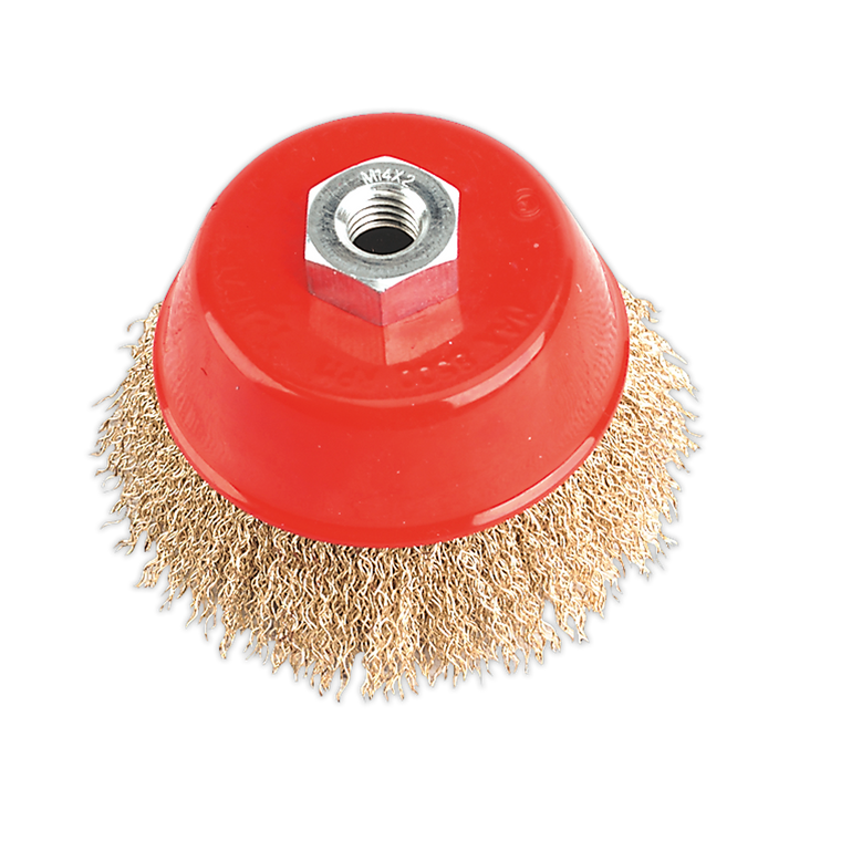 100mm Brassed Steel Crimped Wire Cup Brush M14 x 2mm