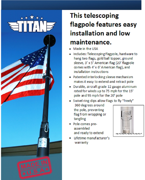 20' Telescoping Bronze TITAN Flagpole w/ Flag