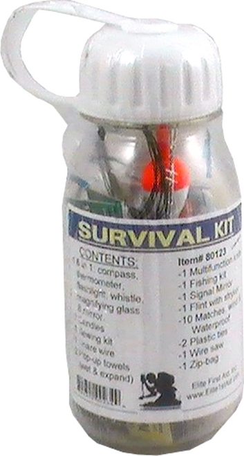 Elite First Aid 80123 Waterproof Clear Plastic Bottle Survival Kit