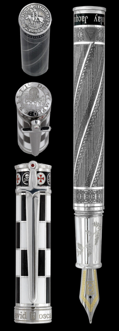 David Oscarson Jacques De Molay Collection 18 Karat Gold Nib Sterling Silver Fountain Pen