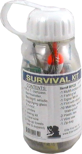 Elite First Aid 80123 Waterproof Clear Plastic Bottle Survival Kit