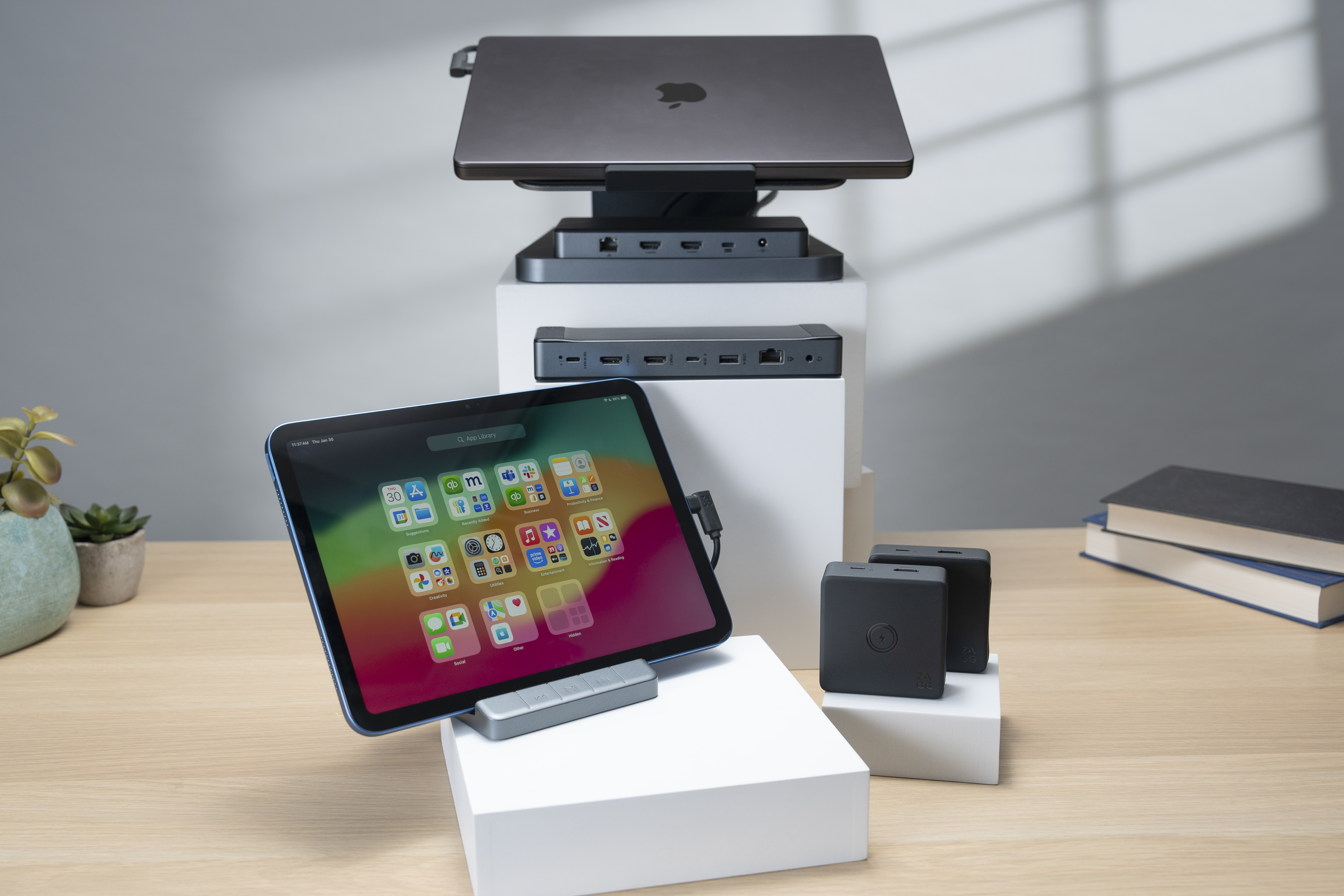 ZAGG Pro Dock and Productivity Hubs family on a workstation desk