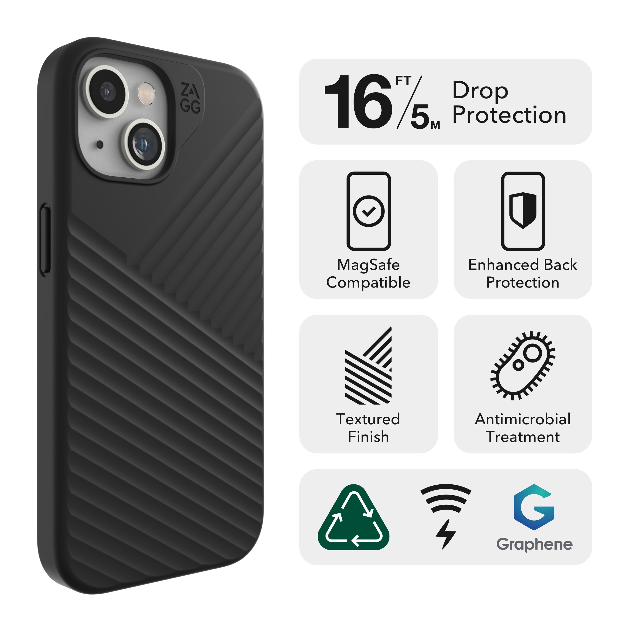 ZAGG Denali Snap w Kickstand Case iPhone 15 Plus/iPhone 14 Plus (Black)