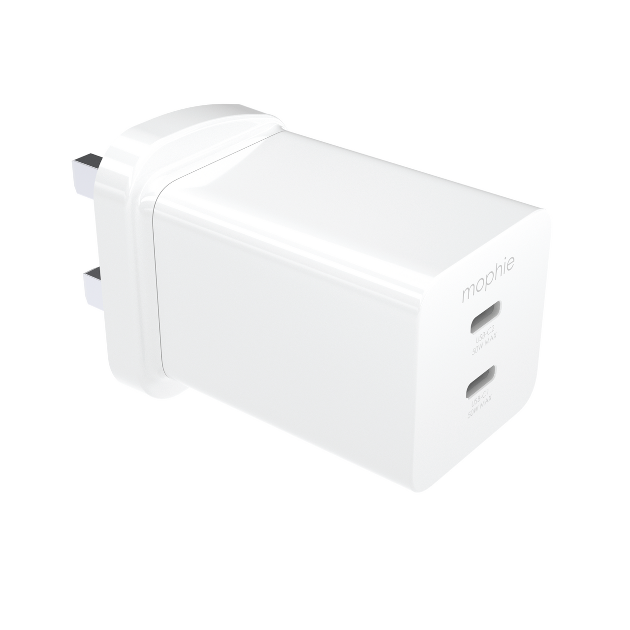 mophie Essentials Power Adapter Dual USB-C PD 50W  (White) (UK Adapter)