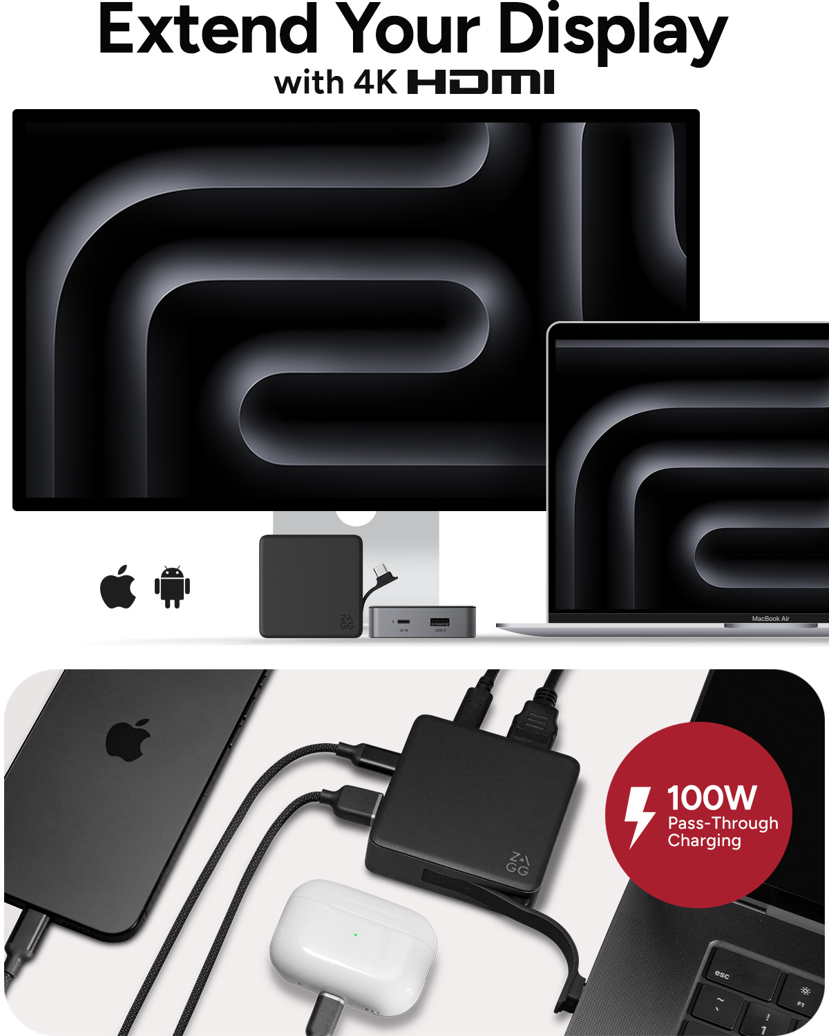 ZAGG 4-Port Charging Power Bank Hub (Grey/Black)