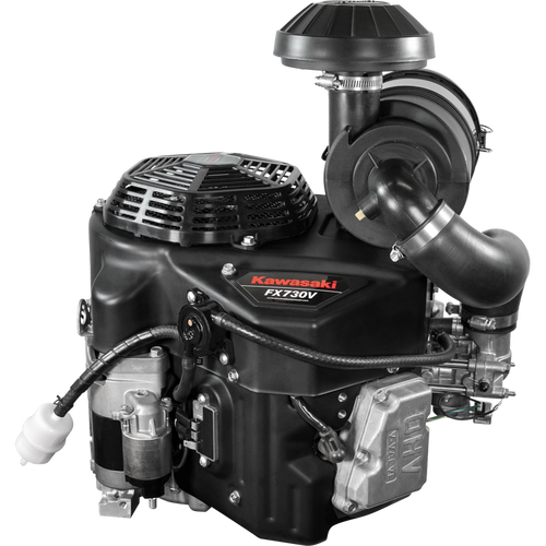 Kawasaki FX730V 23.5 HP 726cc V‑Twin petrol engine with 1 1/8″ shaft, cast iron liners, HD air filtration, and electric start. Ideal for commercial ride‑on mowers and heavy‑duty machinery.