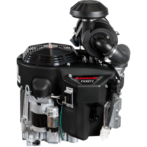Kawasaki FX801V 25.5 HP 852cc V‑Twin petrol engine with 1 1/8″ shaft, cast iron liners, HD air filtration, and electric start. Ideal for commercial ride‑on mowers and heavy‑duty machinery.