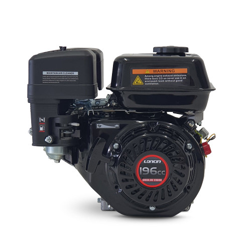 Sina G200B 6.5 HP petrol engine with 196cc displacement, 2:1 reduction, centrifugal clutch, 3/4″ shaft, cast iron sleeve, and muffler assembly. Ideal for pumps, compressors, mowers, chippers, concrete saws, agricultural equipment, and go‑karts.