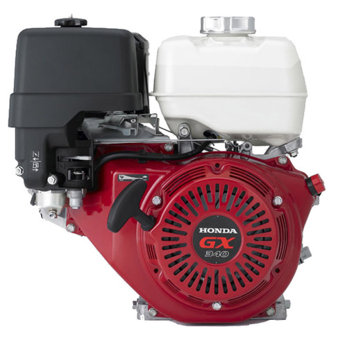 Honda GX340 11 hp V‑shaft engine with tapered shaft. Precision‑engineered design with reduced vibration, ball‑bearing crankshaft, heavy‑duty balancer shaft, and Oil Alert protection.