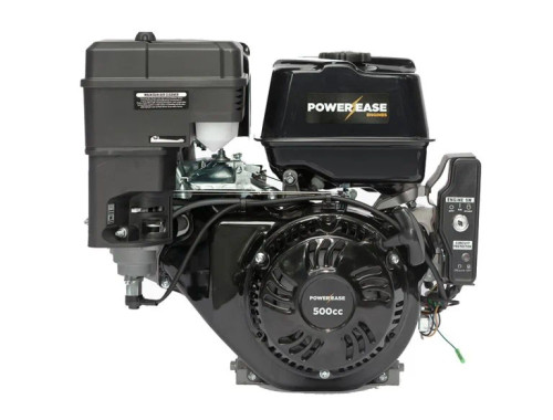Powerease 500 17 HP 500cc petrol engine with 1″ keyed Q‑shaft, electric & recoil start, wiring harness, solenoid, and lightweight high‑output design. Ideal for chippers, pumps, generators, and compact machinery.