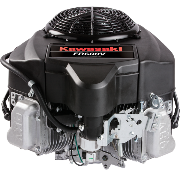 Kawasaki FR600V 18.0 HP 603cc V‑Twin petrol engine with 1″ shaft, cast iron liners, and electric start. Ideal for commercial ride‑on mowers and general‑purpose machinery.