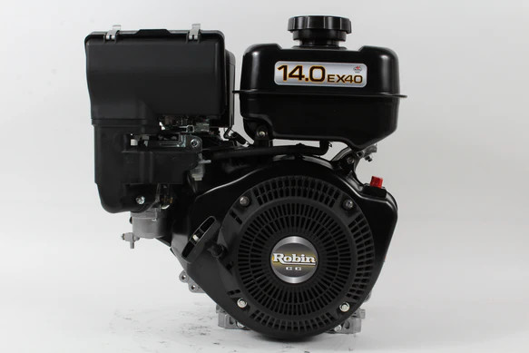 Robin EX40 14.0 HP petrol engine with 404cc displacement, 1″ keyed shaft, cast iron liner, and muffler assembly. Ideal for pumps, compressors, mowers, chippers, concrete saws, and agricultural equipment.