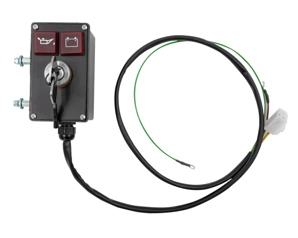 Start/Stop control assembly to suit Yanmar L100 engines. Includes 85 × 120 mm control body and 870 mm wiring harness.