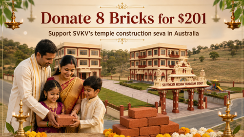 Donate 8 bricks for $201 to support the construction of the SVKV temple and help build a sacred space for worship and community service.