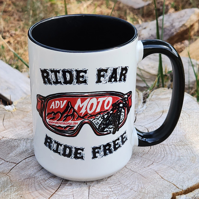 Ride Far, Ride Free - Adventure Motorcycle 15oz Ceramic Coffee Mug
