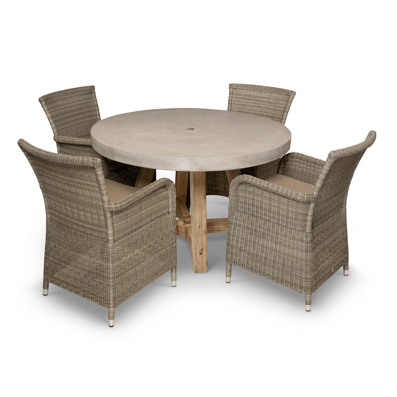 Bridge Round Dining Table w/ Brushed Grey Base and Umbrella Hole