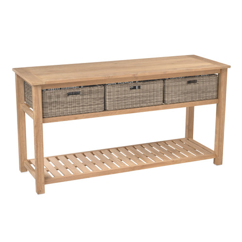 Lakewood Serving Bar w/ Wicker Baskets, Natural Finish