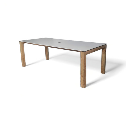 Fresco Ceramic Top Dining Table w/ Four Leg Base w/ Umbrella Hole - Taupe