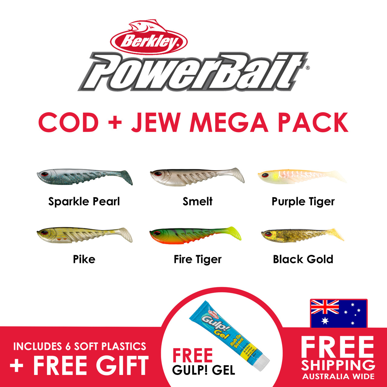 Berkley Powerbait Giant Cod + Jew Fish MEGA PACK (with FREE Gift)