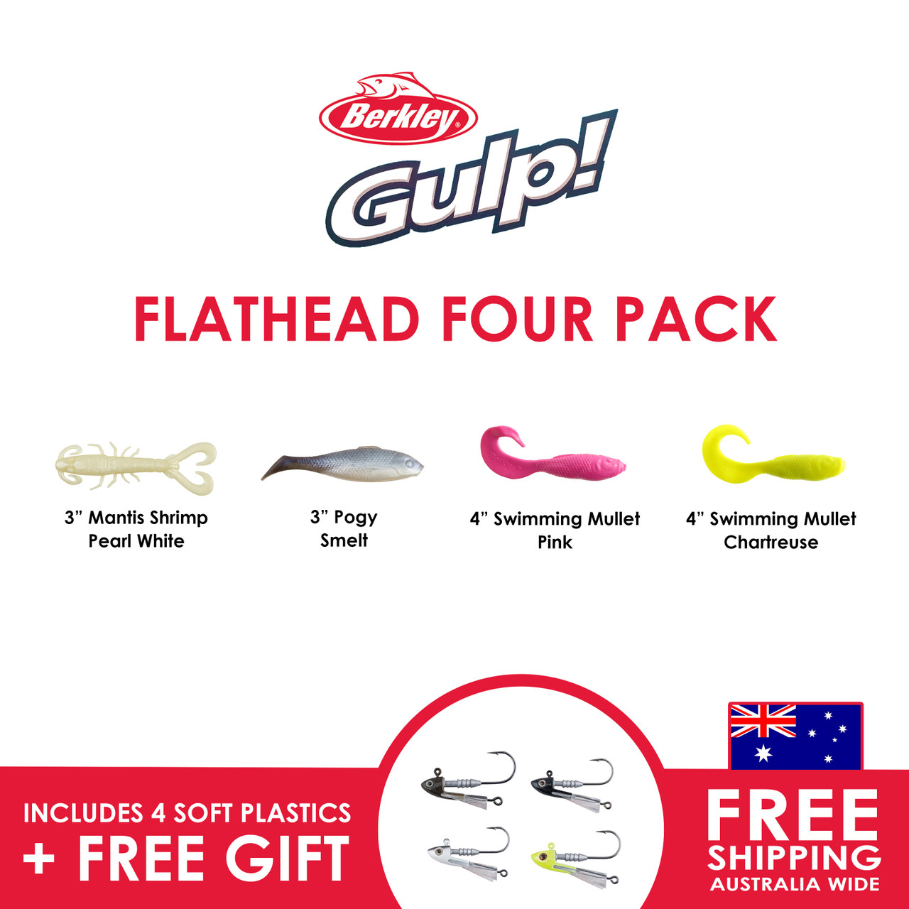 Berkley Gulp! Flathead Four Pack (with FREE Gift) - OZTackle