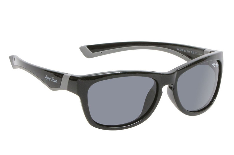 Ugly Fish Junior Polarised Sunglasses PK488 Shiny Black Frame Smoke Lens