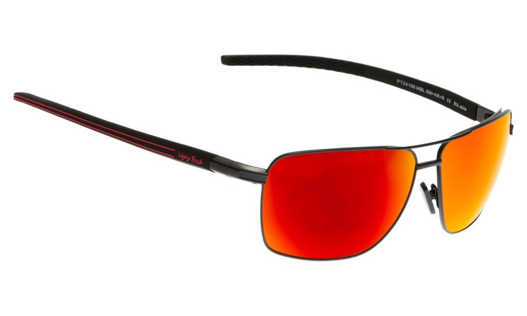 Ugly Fish Triacetate(TAC) Polarised Sunglasses PT24166 Matt Black Aluminium Frame Red Revo Lens