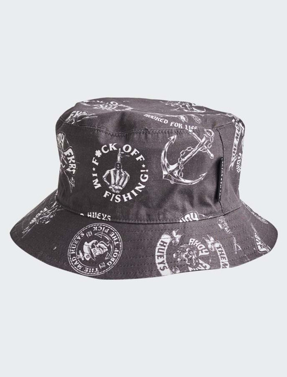 The Mad Hueys Hooked For Life Reversible Bucket Hat - Black