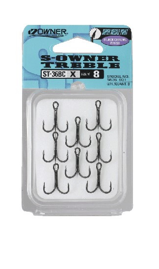 OWNER BLACK CHROME STINGER Treble Hooks 5636-921 Size 18 Super Needle Pack  of 8