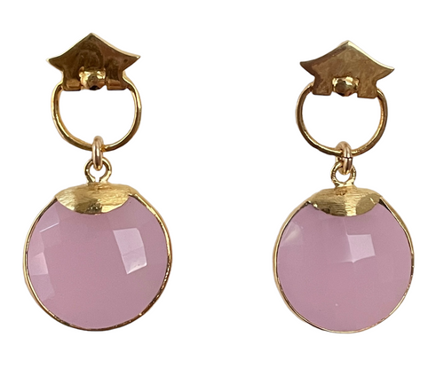 Mod Stone Earrings - Pink Chalcedony