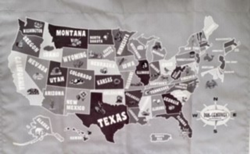 Cloth Map of The United States - Grayscale Map 77670.1689274698 