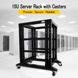 15U 4 Post Open Frame 19" Server/Audio Steel Data Network Rack 24" Deep