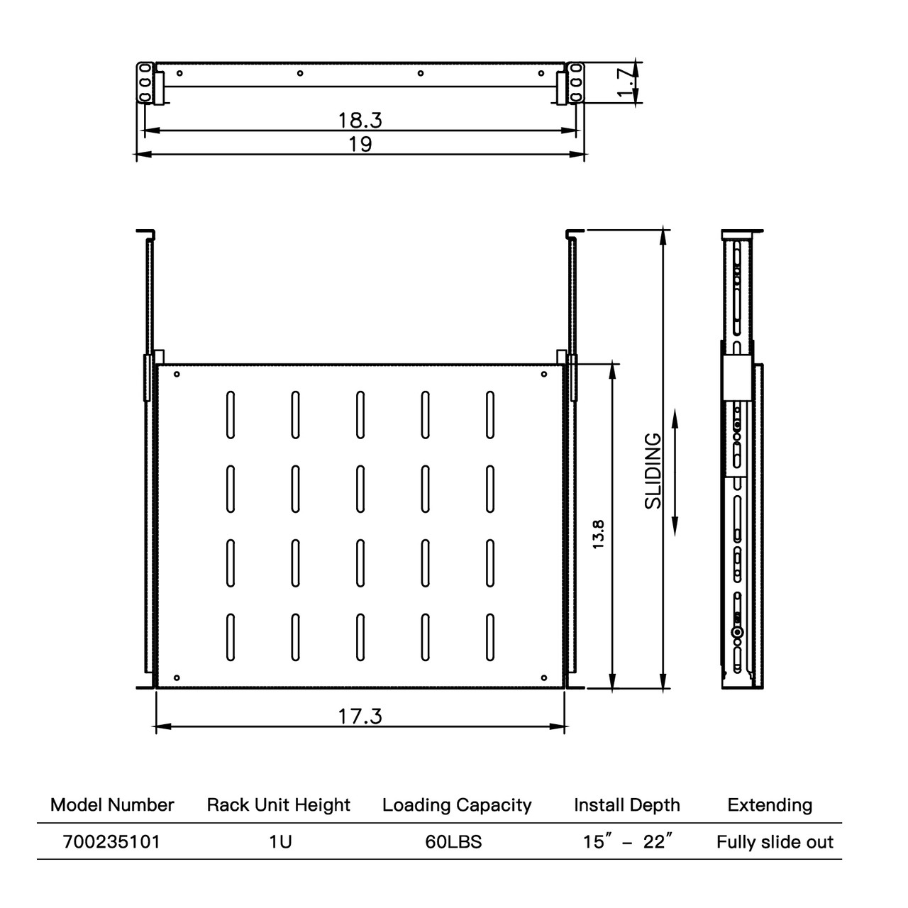 2x Sliding Rack Server Shelf Rack 1U 19