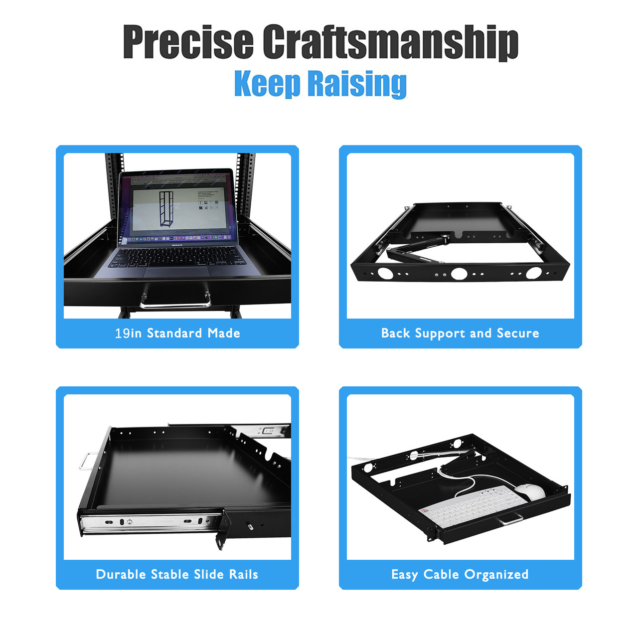 Raising Electronic 1U Rack Mount Sliding Keyboard Tray Cantilever For ...