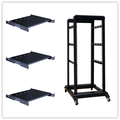Raising Electronics 27U 4 Post Open Frame 19'' Server/Audio Steel Rack Deep from 16"-24" with Fixed Shelves